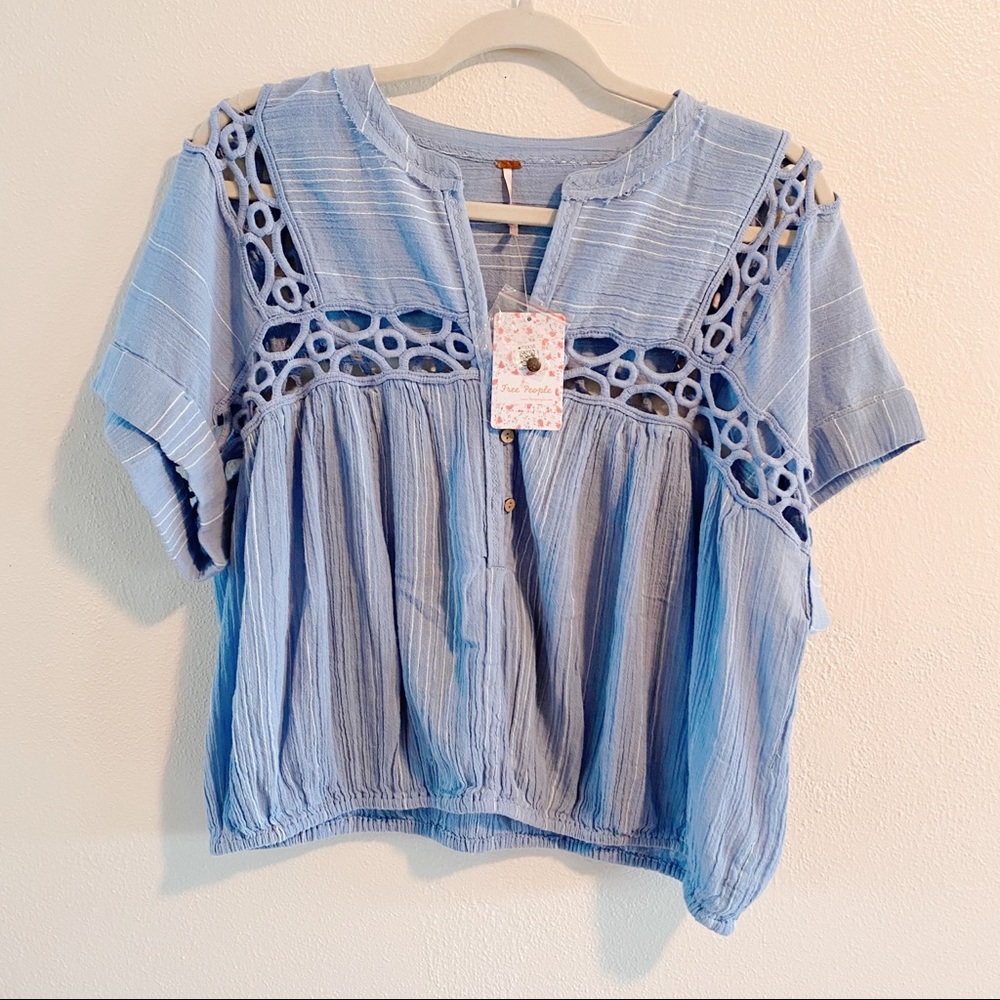 Free People Cedar Lace Trim Popover Blouse